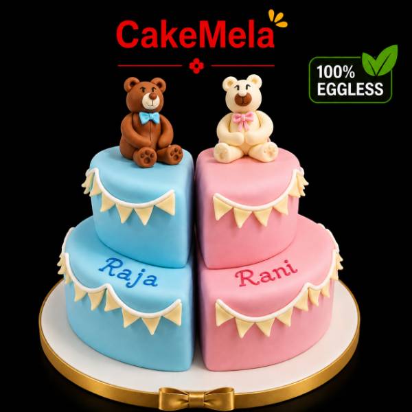 3 Pound l Twins Teddy Theme Cake 🎂🧸 — cake delivery in Ranchi
